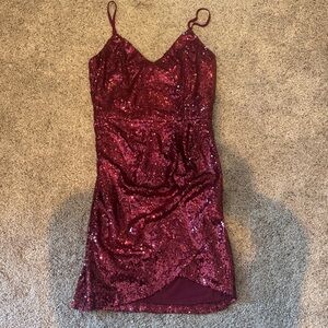 Elegant Sequin Burgundy Dress